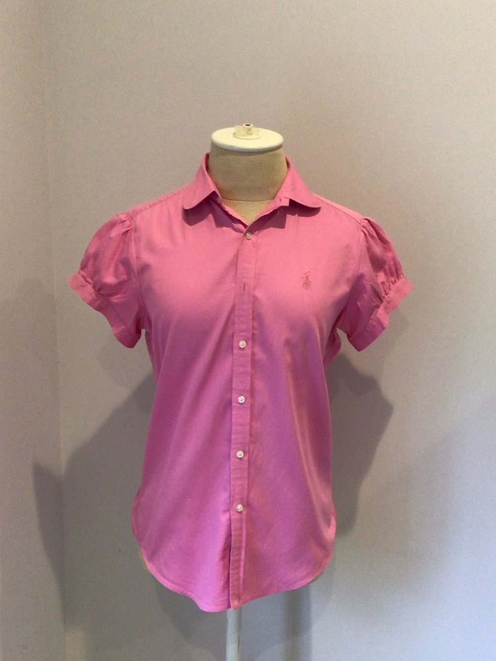 Ralph Lauren Girls Pink Puff-Sleeve Button-Down Shirt